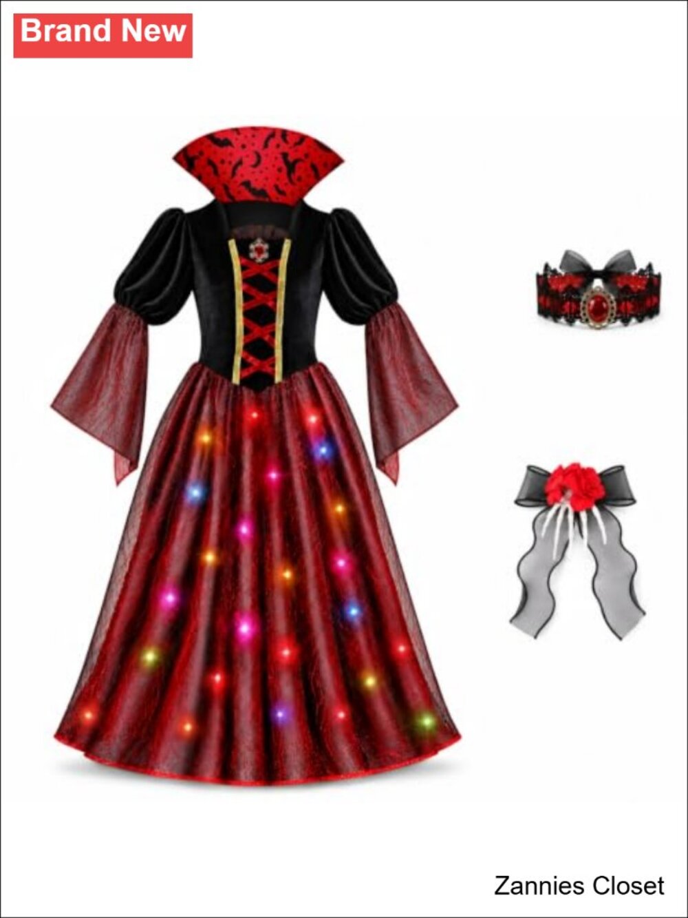 👻 Girls Light Up Vampire Halloween Costume Dress Up 4-14 Yr